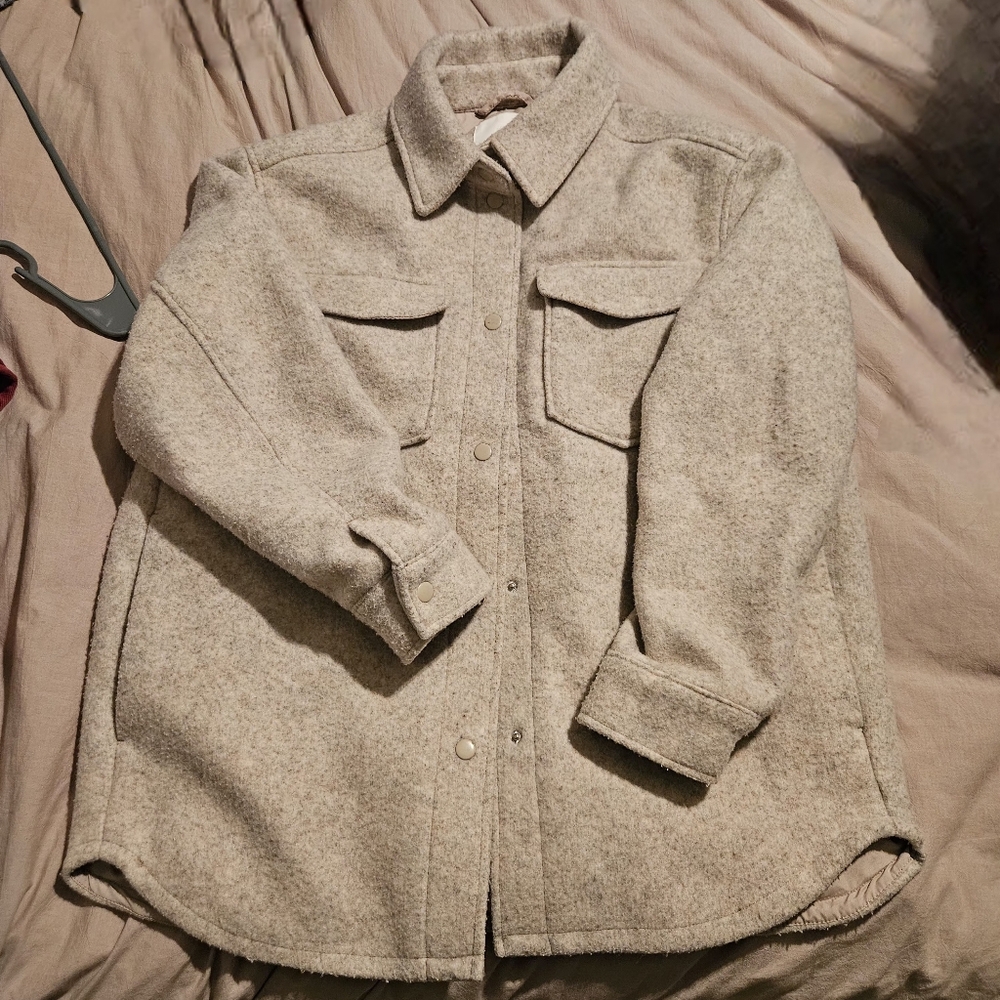 Beige Button-Up Shirt Jacket
